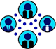 A group of people with blue circles around them.