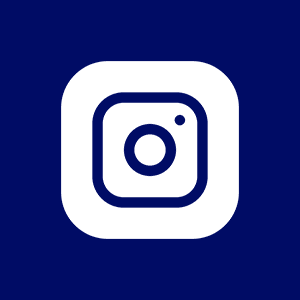 A blue and white icon of an instagram logo.