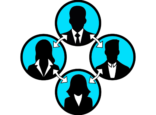 Four people are connected to each other in a circle.