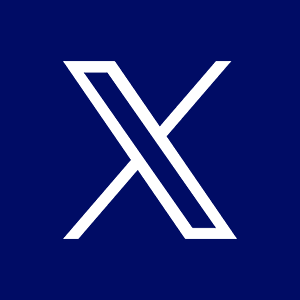 A blue and white logo of an x